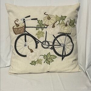 Pier 1 Imports Fall Pillow Bicycle/ Pumpkins/ Leaves Theme 17”x17”